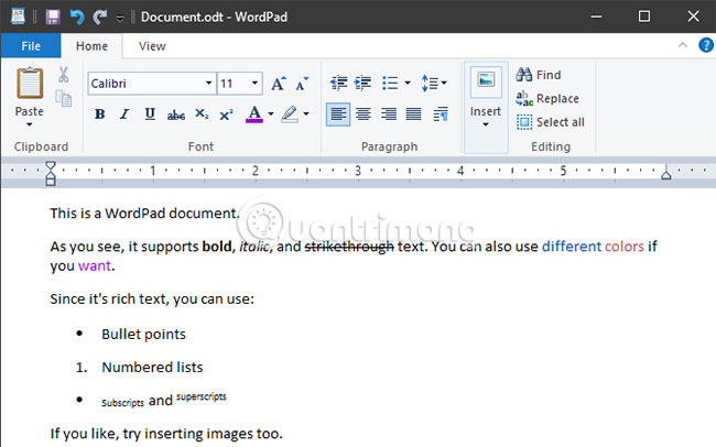 WordPad có thể lưu ở nhiều định dạng file