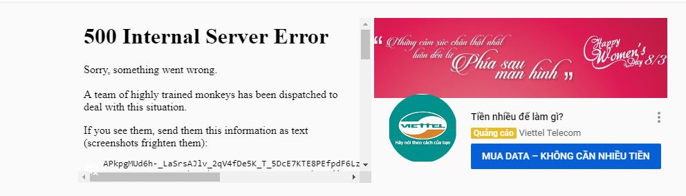 Thông báo lỗi trên quảng cáo của YouTube