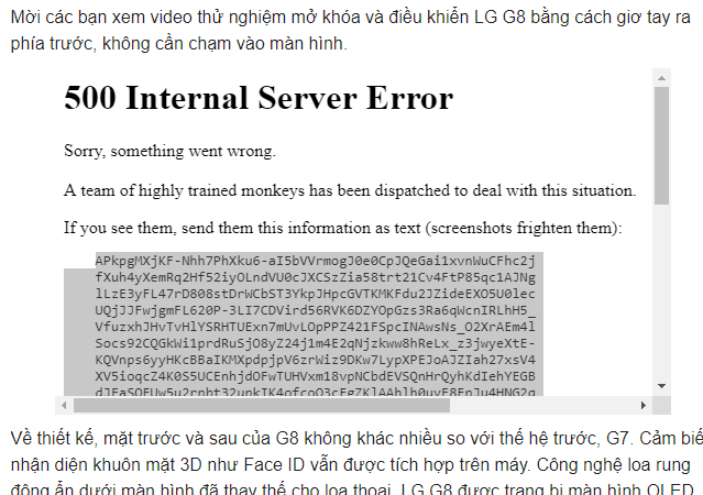 Thông báo lỗi 500 Internal Server Error trên video YouTube nhúng trên web