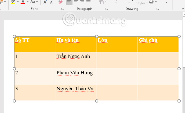 Cách căn giữa ô trong bảng PowerPoint