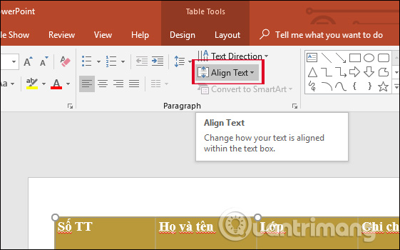 Cách căn giữa ô trong bảng PowerPoint - Ảnh minh hoạ 2