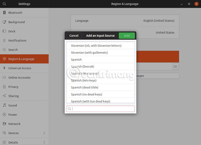 Thay đổi bố cục bàn phím trong Input Sources