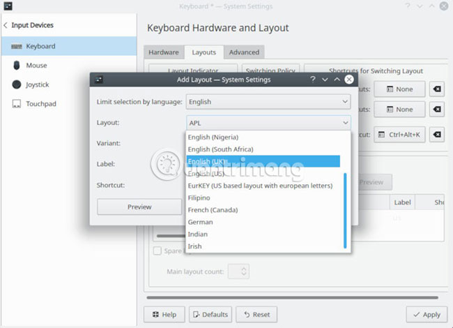 Tích vào hộp Configure layouts