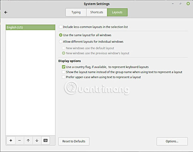 Các cài đặt cho Keyboard