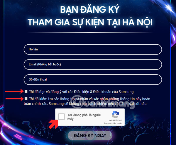 Ghi thông tin đăng ký tham dự