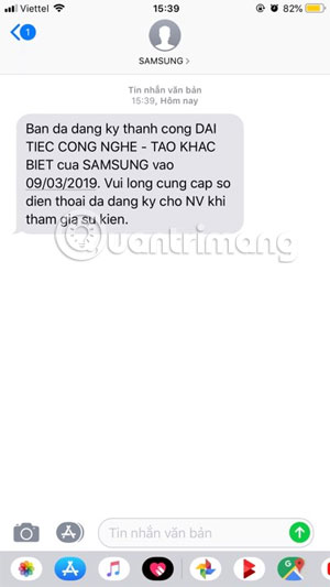 Tin nhắn thông báo thành công