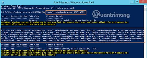 Gõ Install-WindowsFeature RSAT-ADDS