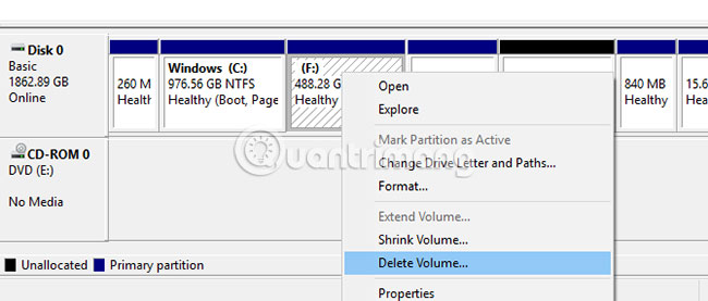 Chọn Delete Volume