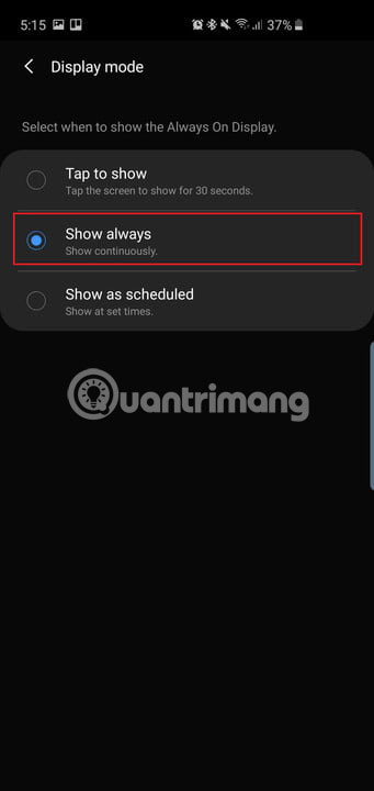 Chọn Show Always