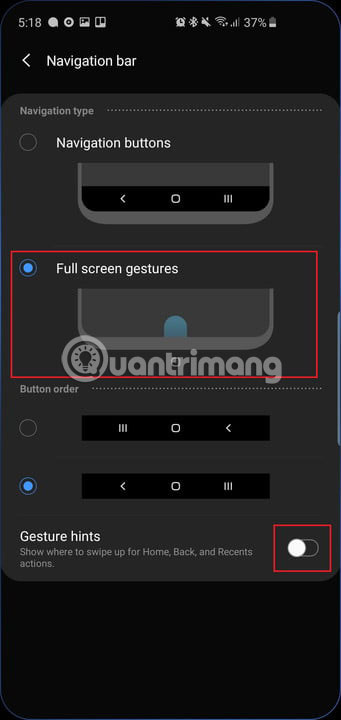 Full screen gestures