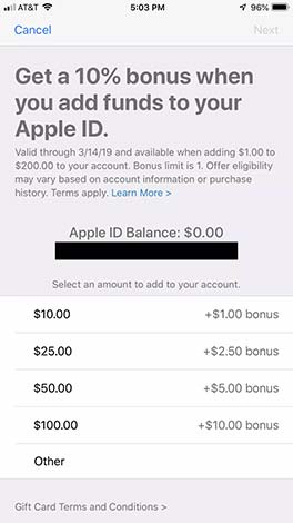 Chuyển tiền vào tài khoản Apple ID, người dùng sẽ được nhận lại 10%