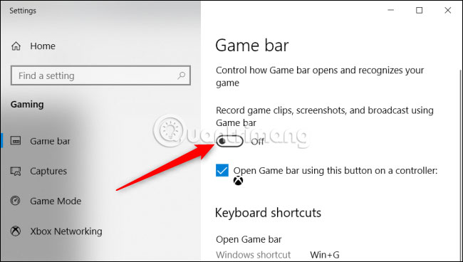 “Record game clips, screenshots, and broadcast using Game bar” ở trạng thái On