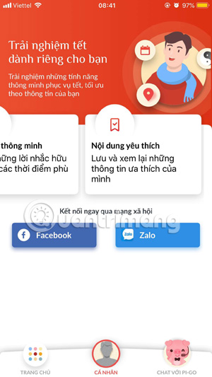 Liên kết tài khoản Facebook và Zalo