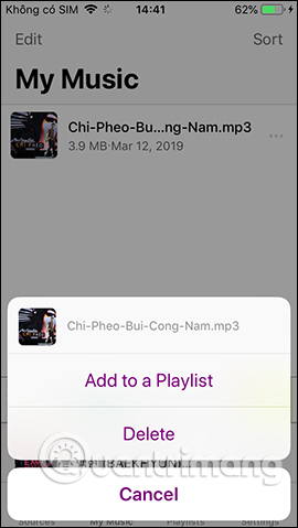 Xóa nhạc đã tải