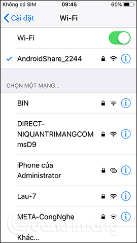 Mạng WiFi Xender tạo