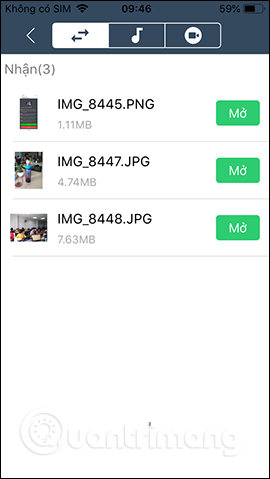 Hiện dữ liệu nhận