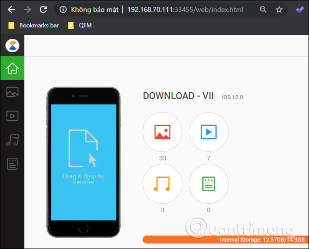 Giao diện Xender trên PC