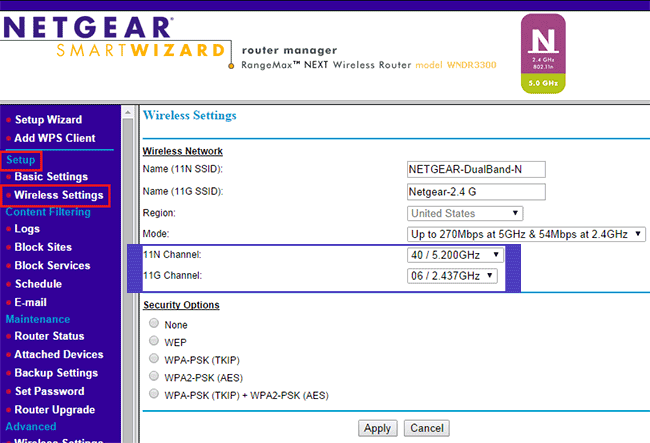 Tùy chọn thay đổi kênh trên router Netgear
