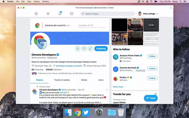 Chrome 73 sẽ hỗ trợ các PWA trên macOS