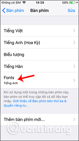 Thay đổi lại Fonts