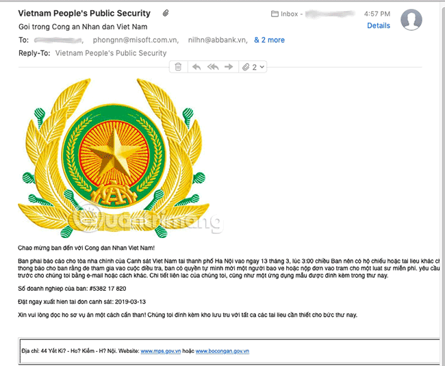 Nội dung email chứa mã độc GandCrab