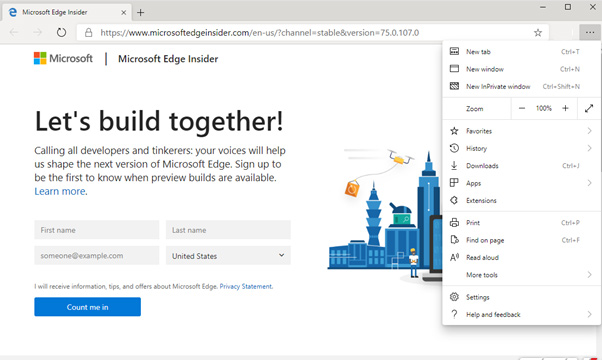 Menu mở rộng của Micorosft Edge dù vẫn mang hơi hướng của phiên bản cũ nhưng được trình bày lại đẹp mắt hơn.