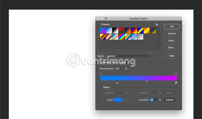 Truy cập Gradient Editor