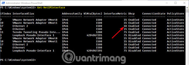Thực thi cmdlet Get-NetIPInterface