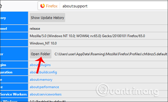 Mở thư mục Profile