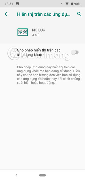 Cho pheps NO LUK hiển thị trên các ứng dụng khác