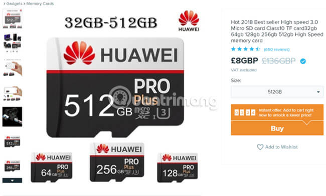 Thẻ micro SD Huawei giả
