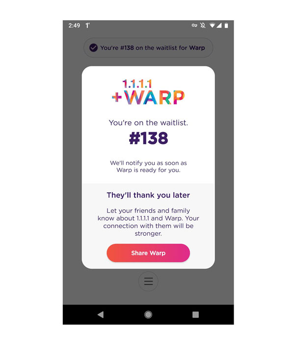 Dịch vụ VPN tích hợp trong app 1.1.1.1 hiện nay