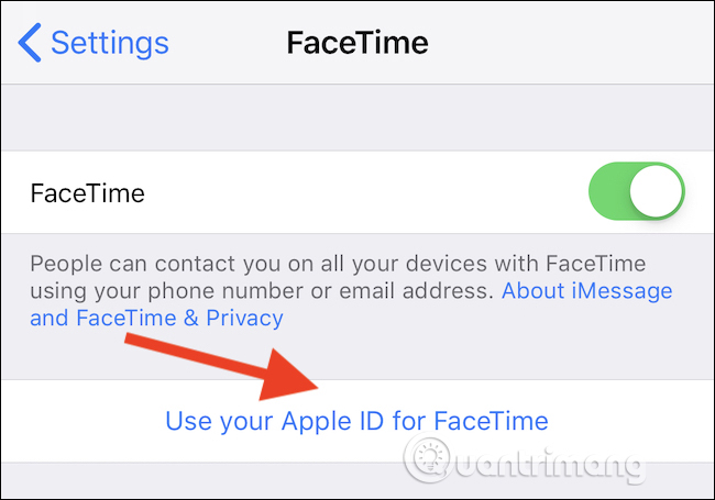 Nhấp vào nút Sử dụng ID Apple của bạn cho FaceTime