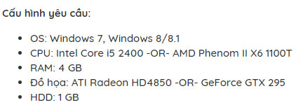 Cấu hình tối thiểu để chơi game 