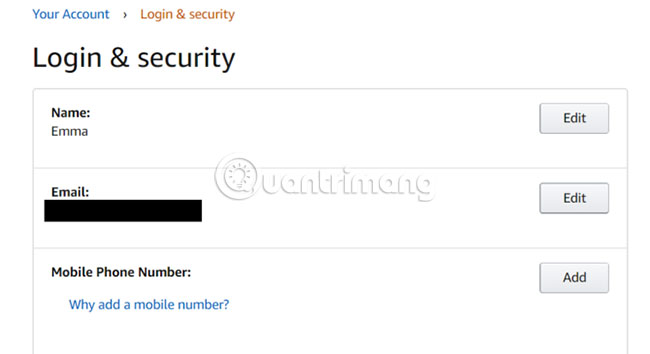 Xóa số điện thoại trên Amazon
