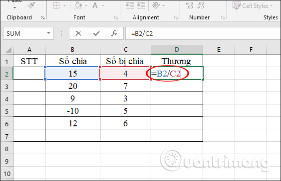 Cách sử dụng hàm tính thương MOD và QUOTIENT trong Excel - Ảnh minh hoạ 2