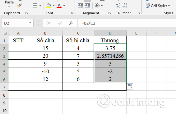 Hàm chia trong Excel: hàm MOD (lấy phần dư) và hàm QUOTIENT (lấy phần nguyên) - Ảnh minh hoạ 7