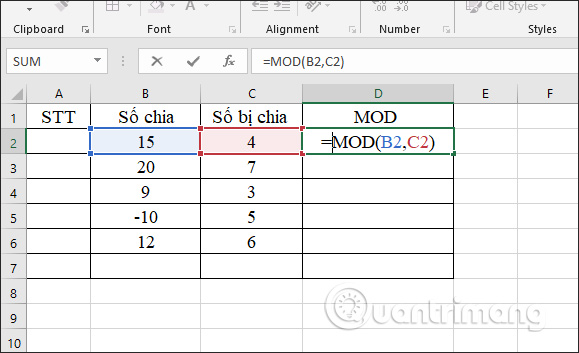 Hàm chia trong Excel: hàm MOD (lấy phần dư) và hàm QUOTIENT (lấy phần nguyên)