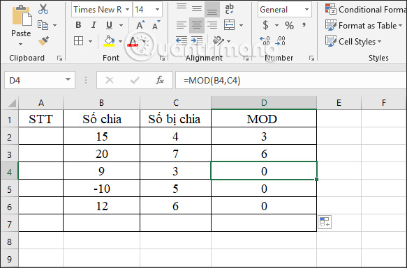 Hàm chia trong Excel: hàm MOD (lấy phần dư) và hàm QUOTIENT (lấy phần nguyên) - Ảnh minh hoạ 2