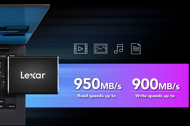 Ổ SSD di động Lexar® Professional SL100 Pro có tốc độ đọc lên đến 950MB/s và ghi ở mức 900MB/s