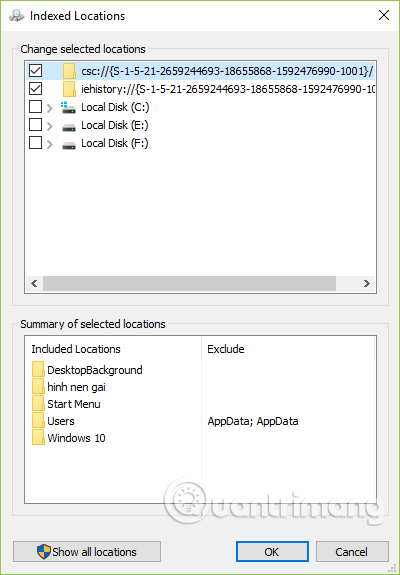 Thay đổi vị trí đã chọn