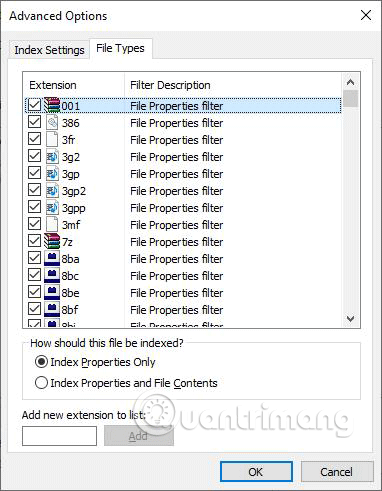 Thêm loại file vào Search Indexing