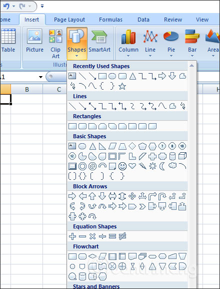 Cách cố định hình khối chèn trong Excel