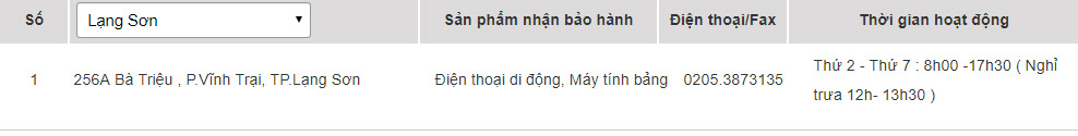 Các trung tâm bảo hành của Samsung tại Lạng Sơn
