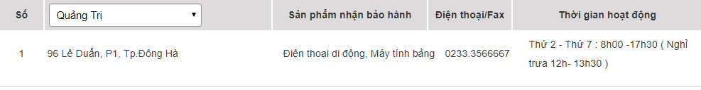 Các trung tâm bảo hành của Samsung tại Quảng Trị
