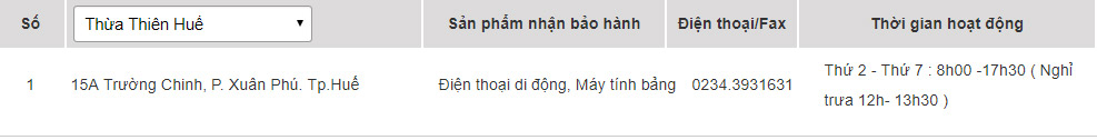 Các trung tâm bảo hành của Samsung tại Thừa Thiên Huế