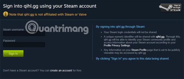 Đăng nhập tài khoản Steam