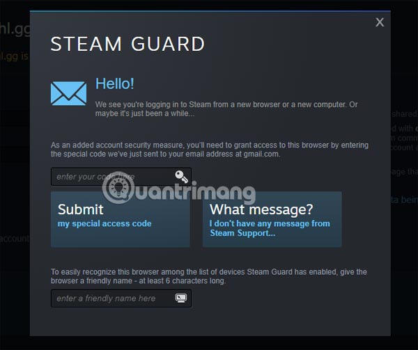 Nhập mã xác nhận đăng nhập Steam