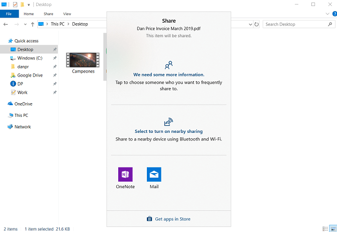 Menu Share trong File Explorer