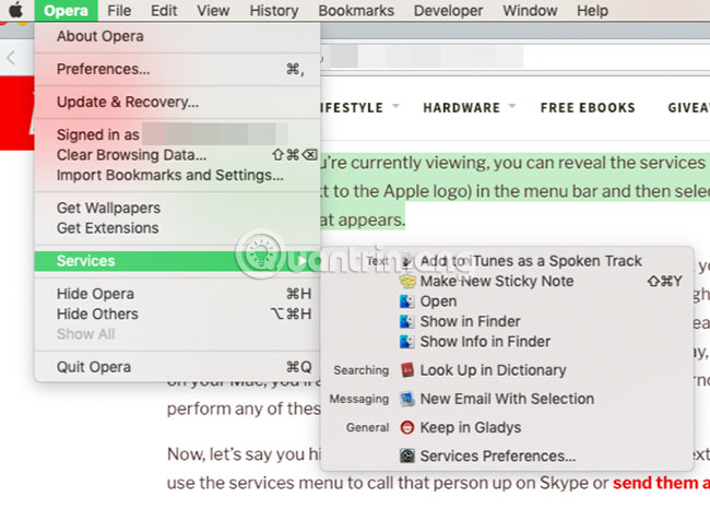 Tìm hiểu về menu Services